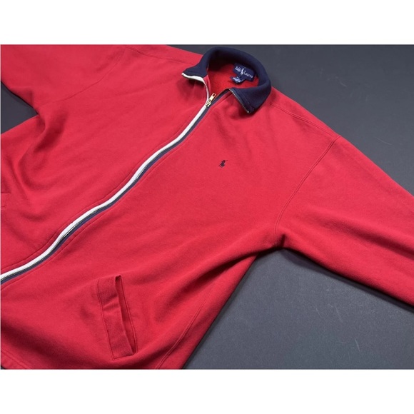 Polo Ralph Lauren Red Fleece Zip Up Jacket - Small - Long Sleeve - Picture 4 of 9
